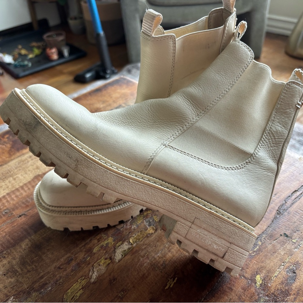 Cream waterproof Leather Ankle Boots
